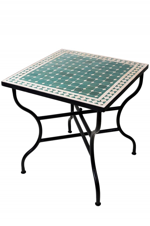 Moroccan Mosaic Table, Marrakech Green and Beige, 70x70cm | 