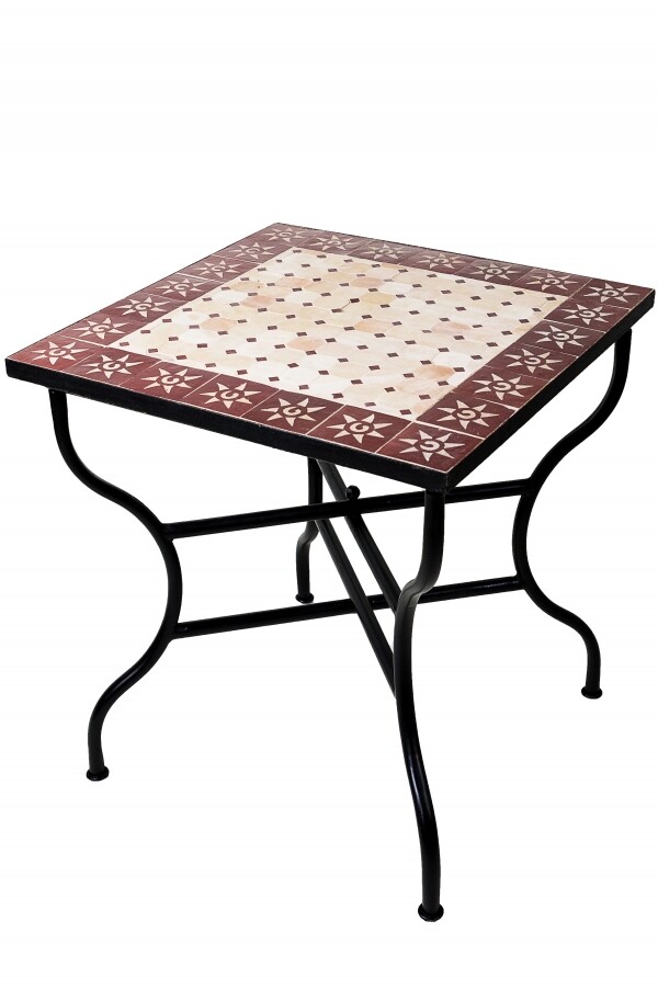 Moroccan Mosaic Table "Sun" Beige Bordeaux 70x70cm