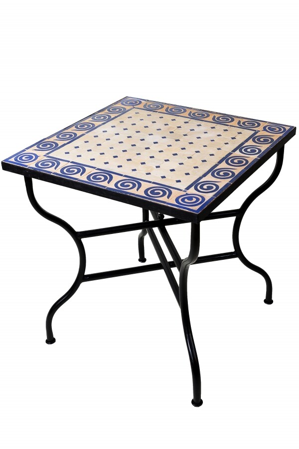 Moroccan Mosaic Table, Spiral, Beige and Blue, 70x70cm | Han