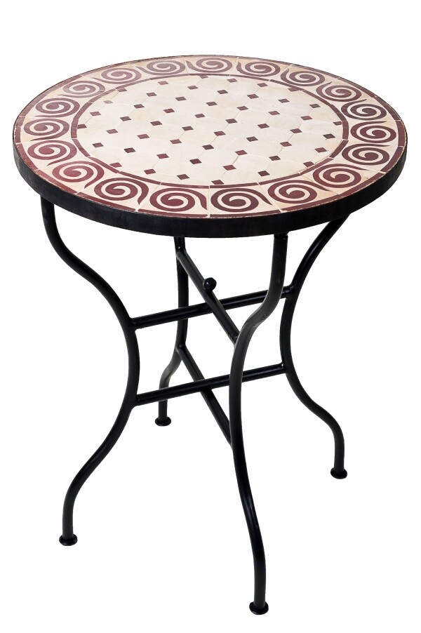 Moroccan Mosaic Table "Spiral" Beige-Burgundy &Osl