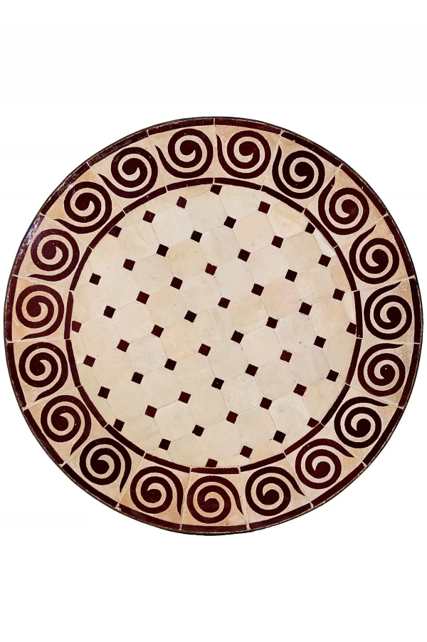 Moroccan Mosaic Table "Spiral" Beige-Burgundy...