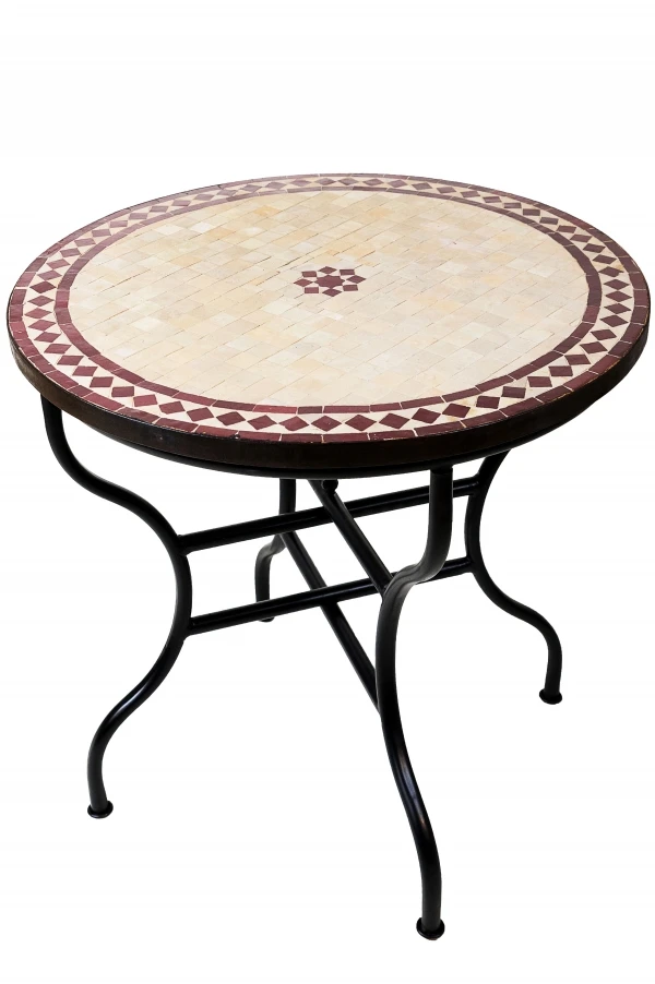 Moroccan Mosaic Table Bilbao Beige Bordeaux 80 cm | Handcraf