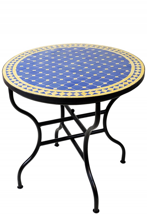 Moroccan Mosaic Table, Marrakech Blue and Yellow, 80 cm | Ha