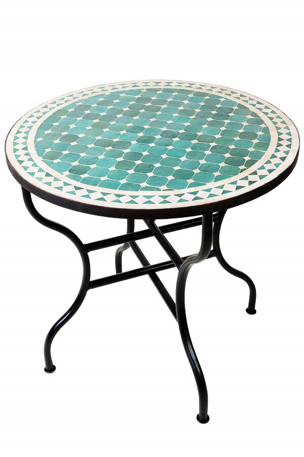 Moroccan Mosaic Table, Marrakech Green and Beige, 80 cm | Ha