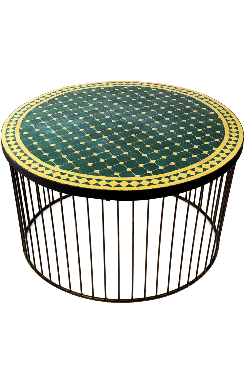 Moroccan Mosaic Table, Marrakech Green and Yellow, 100 cm di