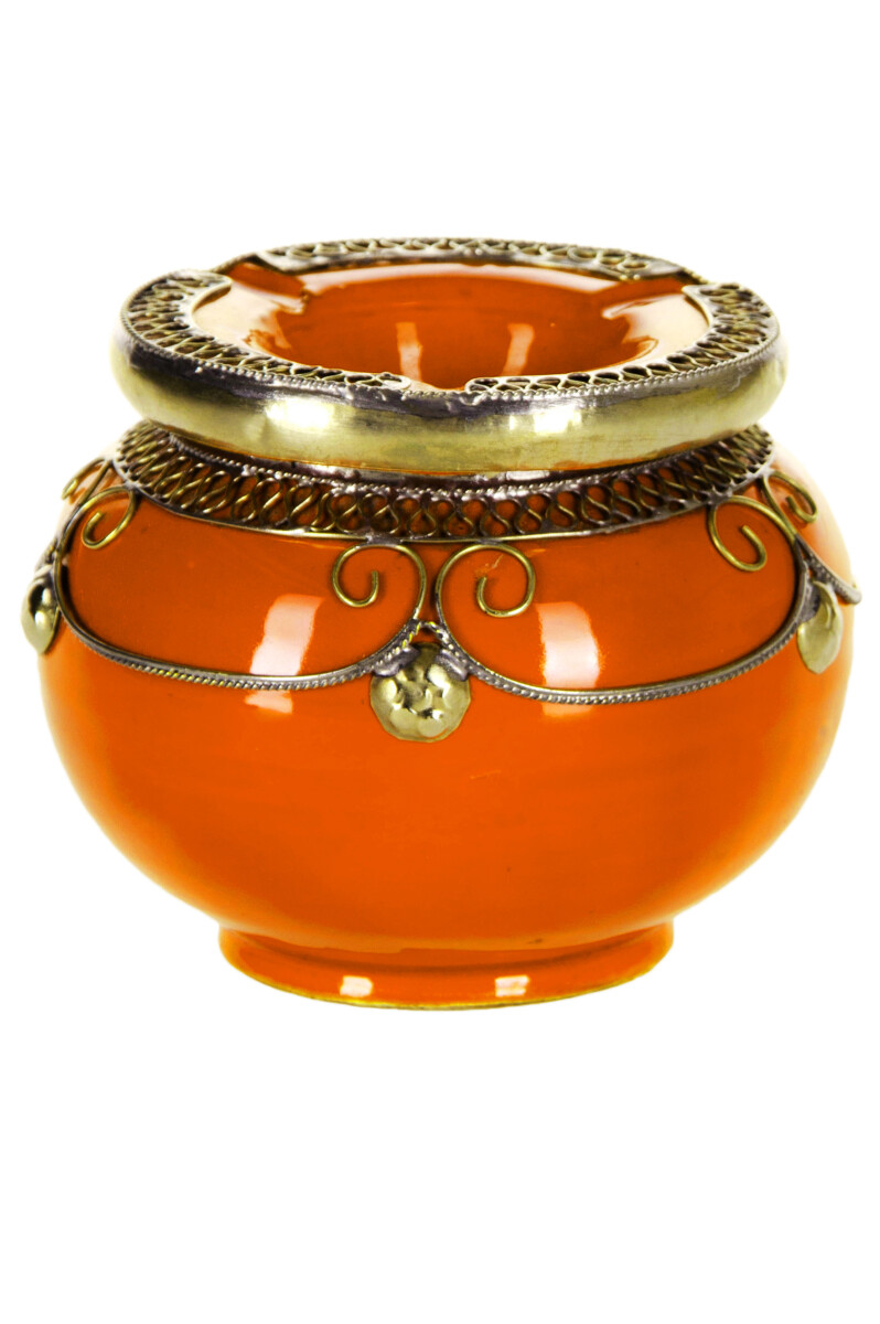 Moroccan Miranda Decorative Ceramic Ashtray in Orange, 11 cm