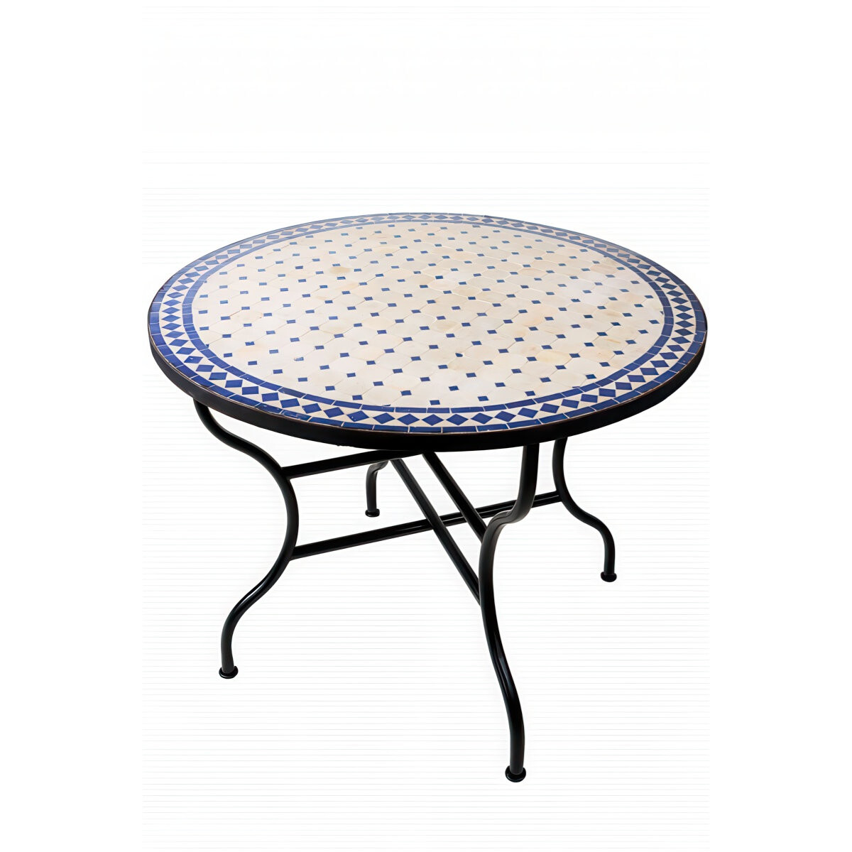 Moroccan Mosaic Table, Marrakech, Beige and Blue, 100 cm | H