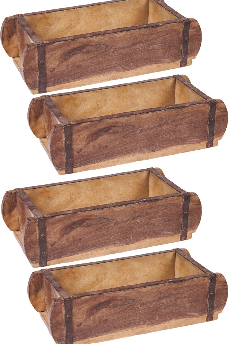 Set of 4 Vintage Wooden Boxes and Trays Made from Reclaimed 