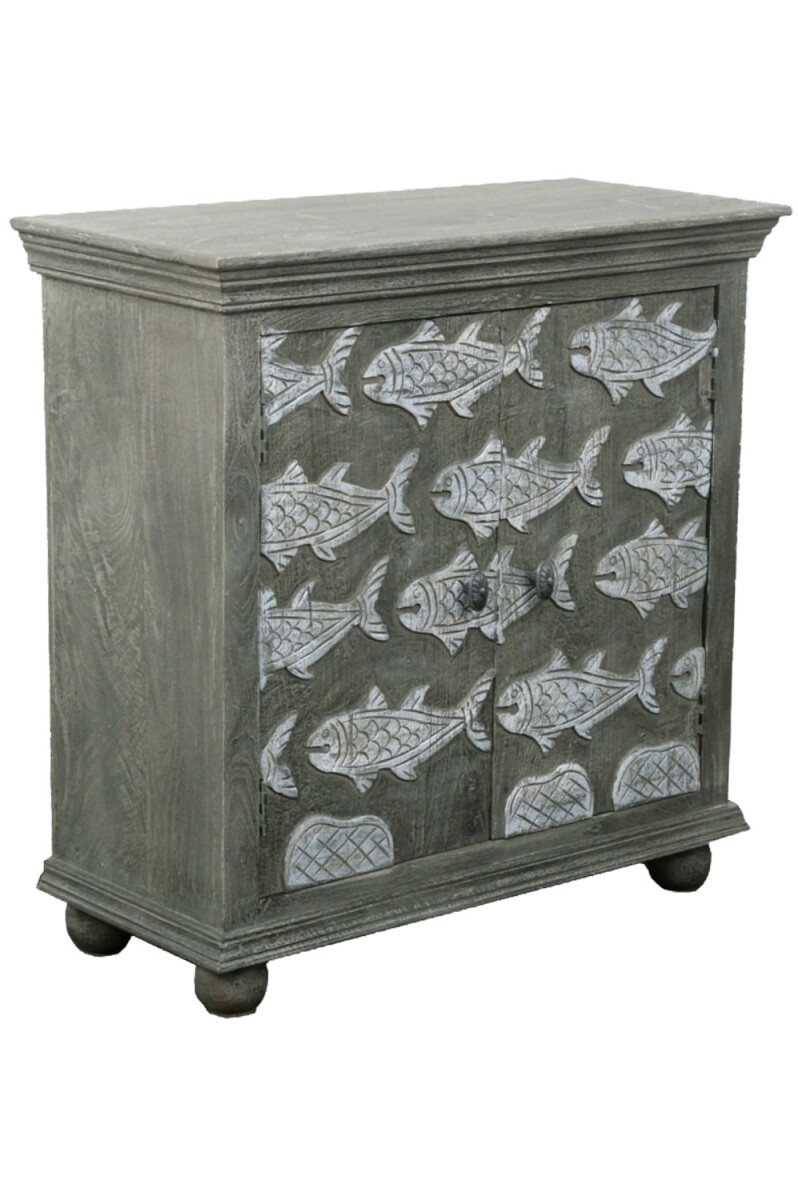 Bouchra Solid Wood Chest of Drawers, Gray, 90 cm | Boho Vint