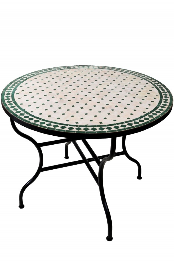 Moroccan Mosaic Table, Marrakech, Beige and Green, 100 cm | 