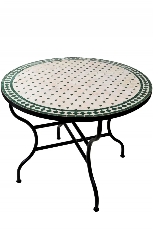 Moroccan Mosaic Table, Marrakech, Beige and Green, 100 cm |