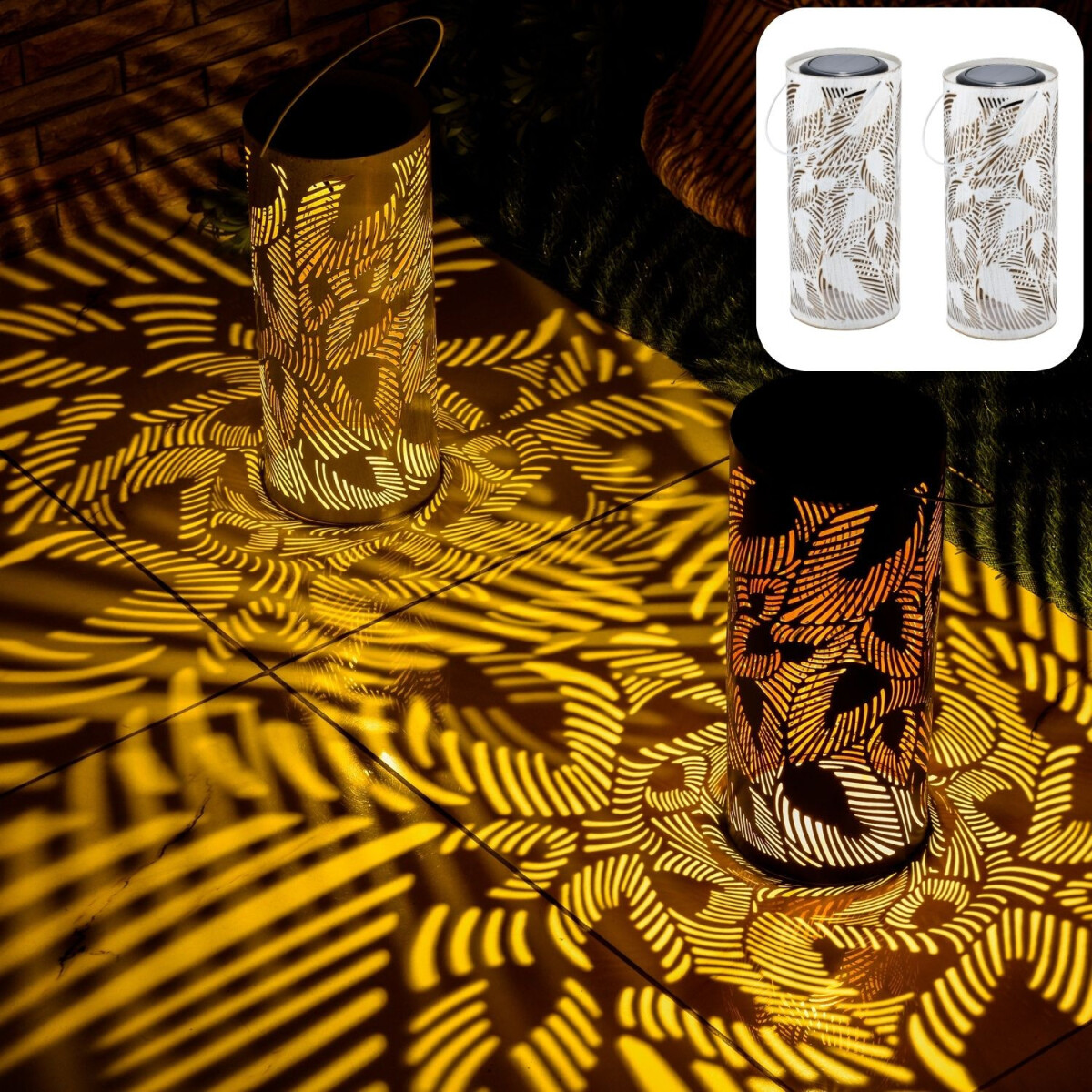 Set of 2 Boho Solar Lanterns, Solar Lanterns, Windlight Lamp