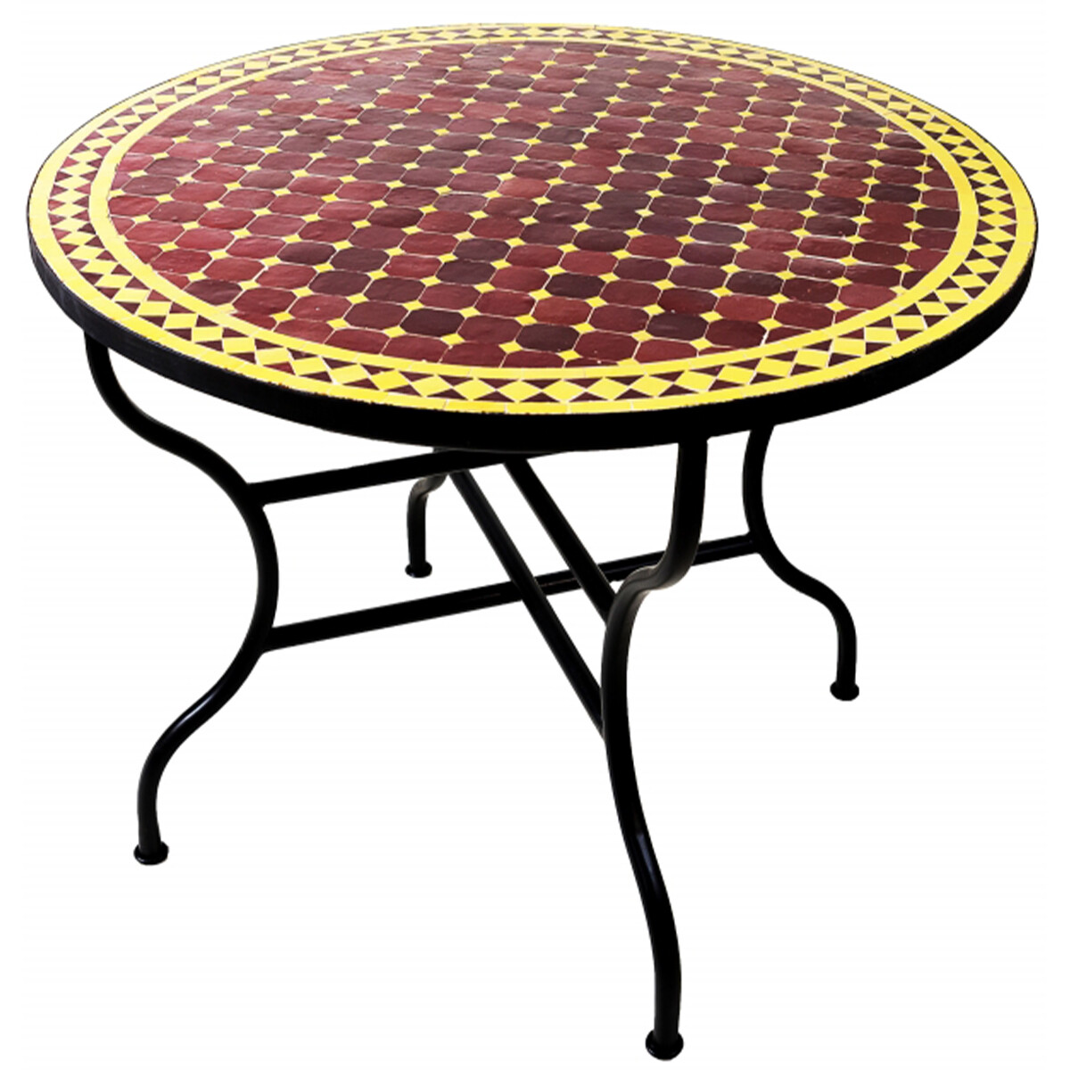 Moroccan Mosaic Table, Marrakech, Bordeaux Yellow, 100 cm | 