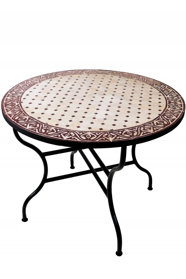 Moroccan Mosaic Table, Meknes, Beige and Bordeaux, 100 cm |
