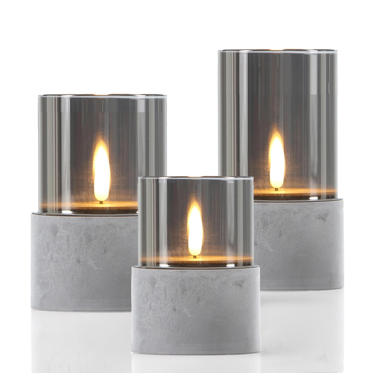 Set of 3 LED Candle Glass Lanterns, Gray box