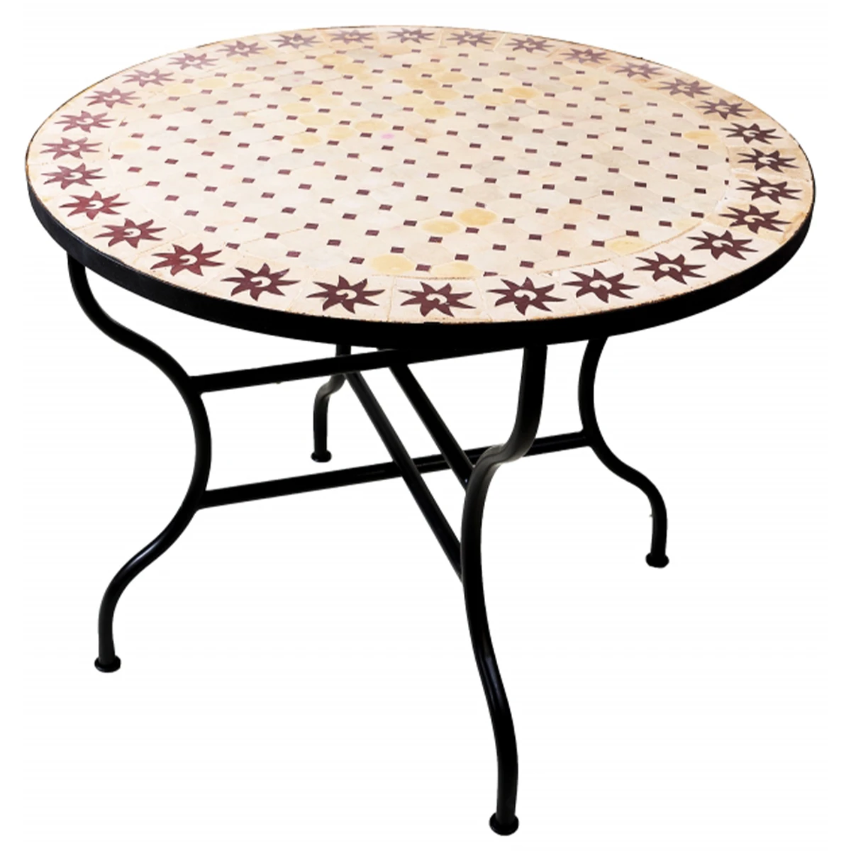 Moroccan Mosaic Table Soleil Beige Bordeaux 100 cm | Handcra