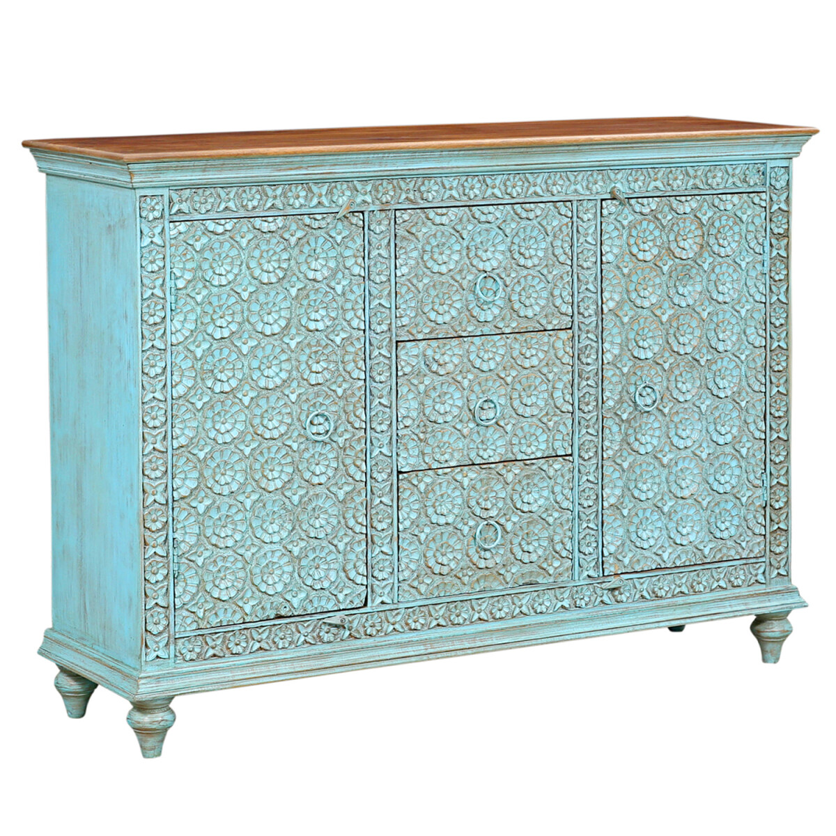 Kabira Sideboard, Blue – Hand-carv box