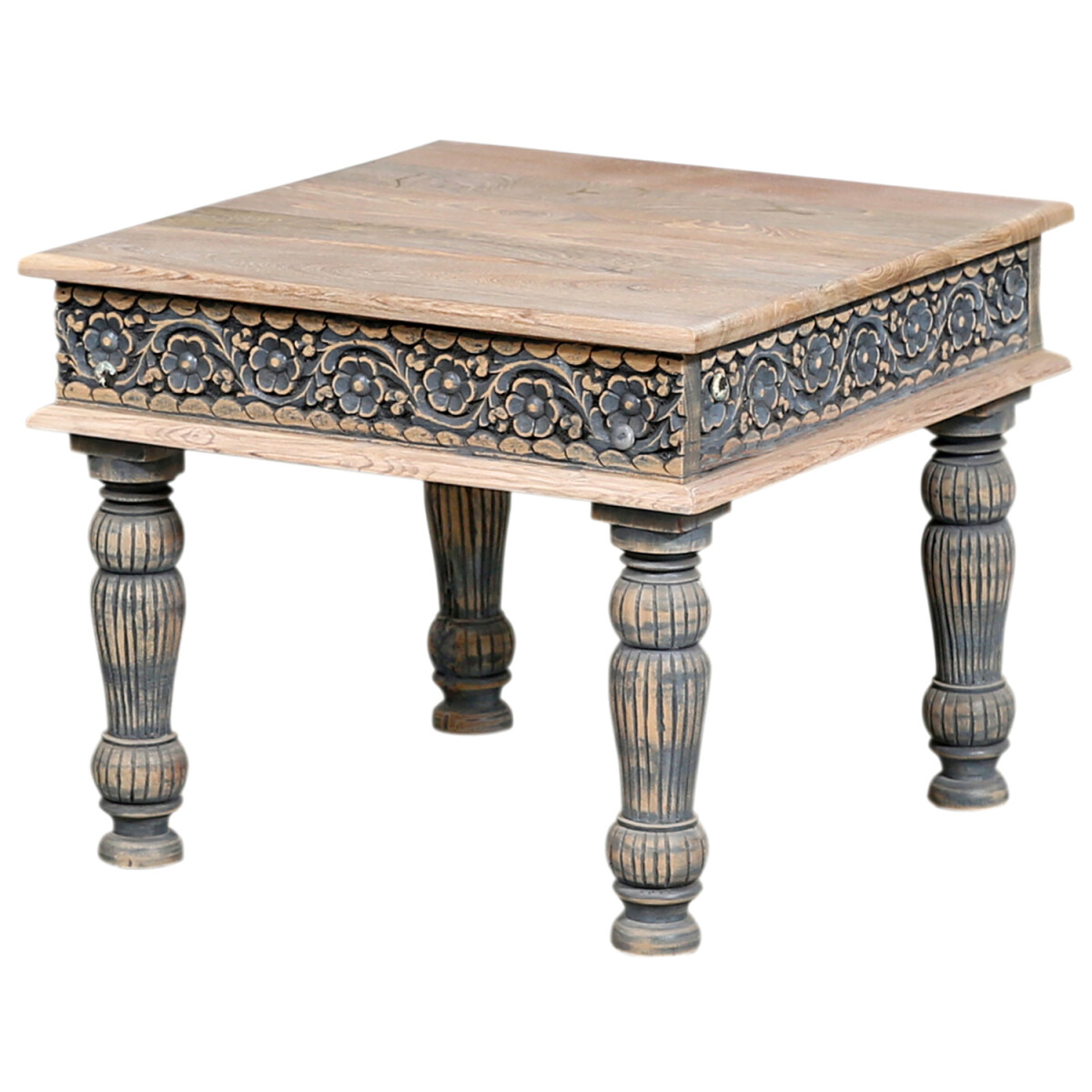 Abelone Coffee Table, 60x60 cm, made of solid teak with carv