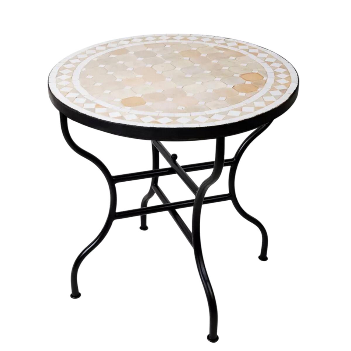 Moroccan Mosaic Table, Marrakech, Beige and White, 80 cm | H