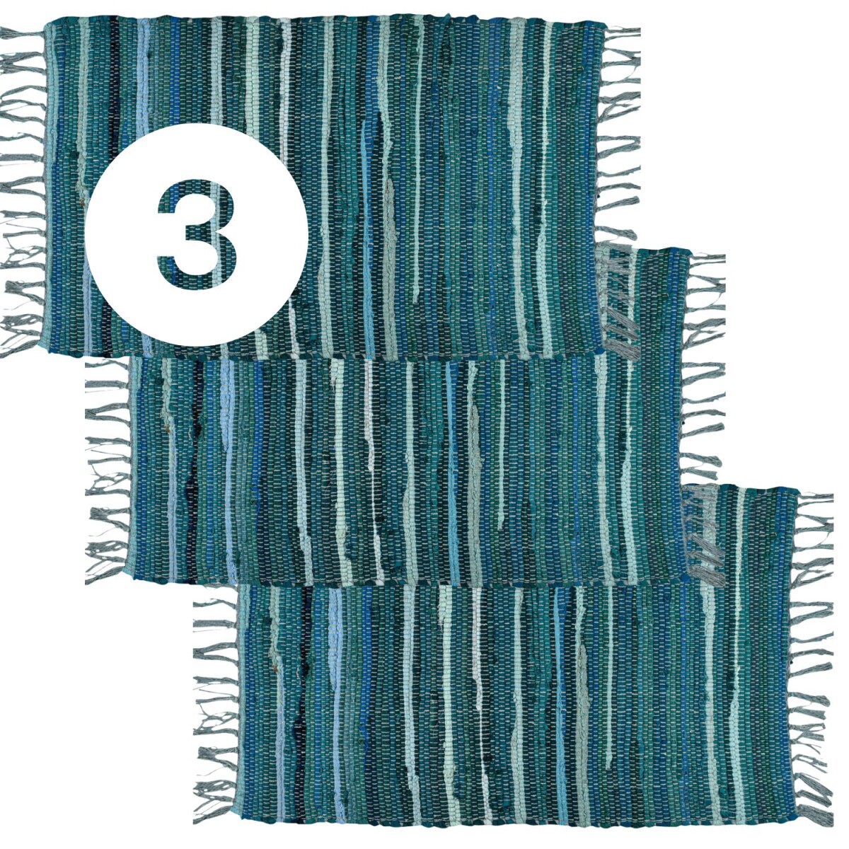 Set of 3 Callum Blue Rugs, 90×50 cm | Boho-style cotto