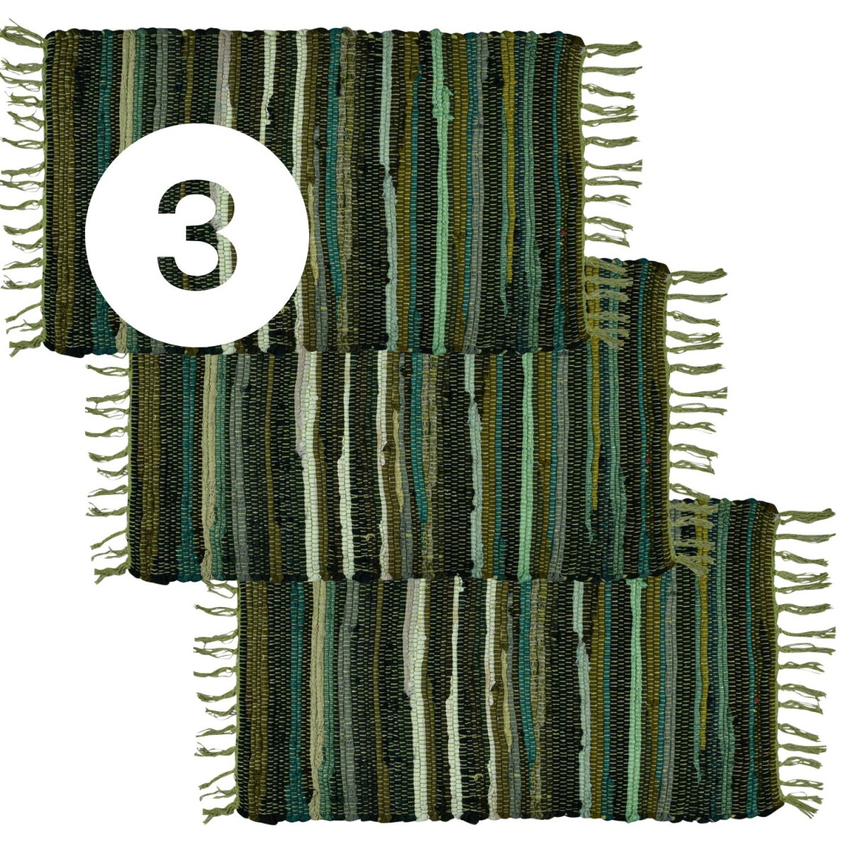 Set of 3 Callum Green Rugs, 90×50 cm | Boho-style cott