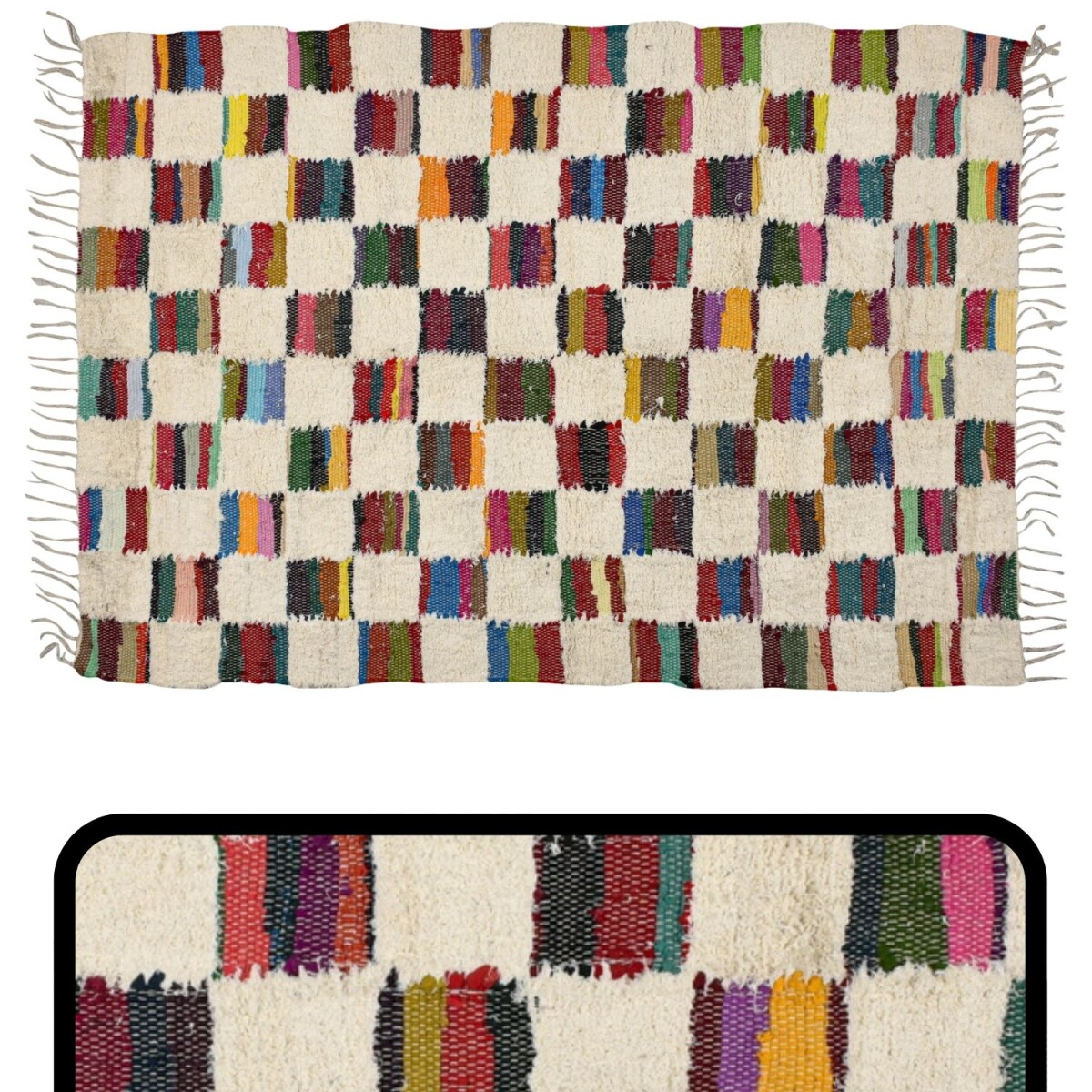 Calliou Rug 120x180 cm | Handwoven Boho Cotton Rug, Multicol