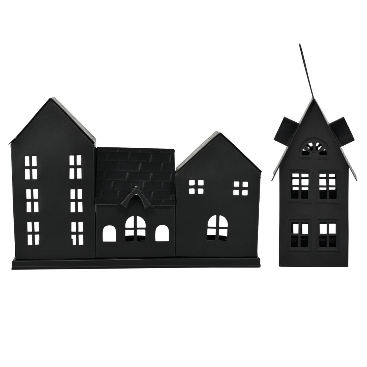 Set of 2 Calibri Black Row of Houses Tealight Holders | Scan