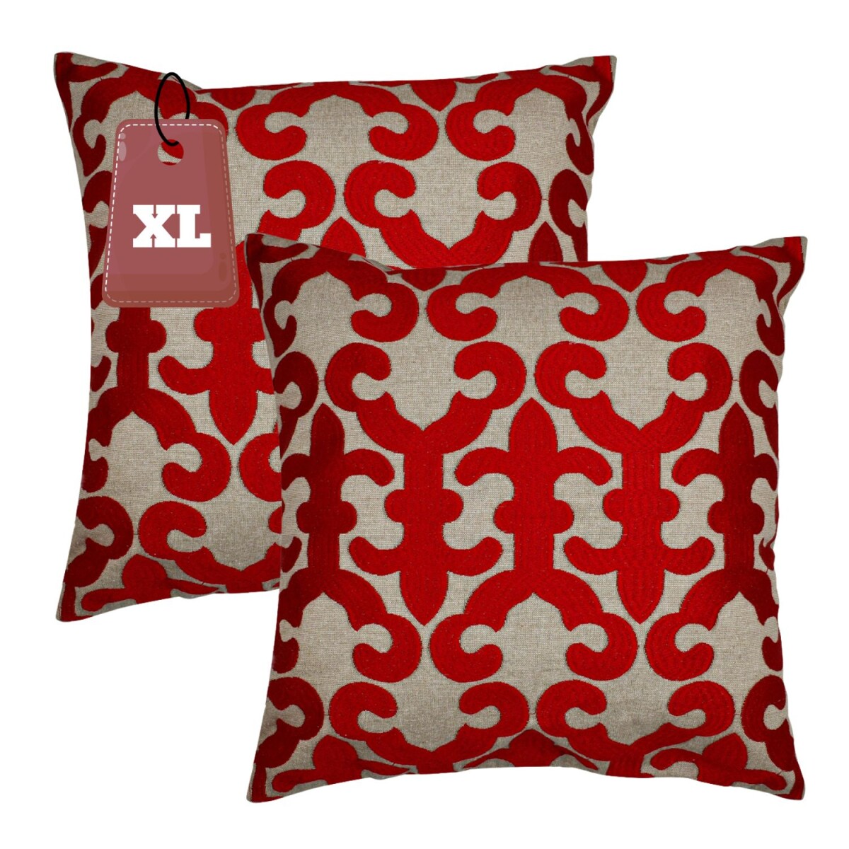 Set of 2 Handmade Kayon Pillowcases, Red, 50x50 cm | Boho De