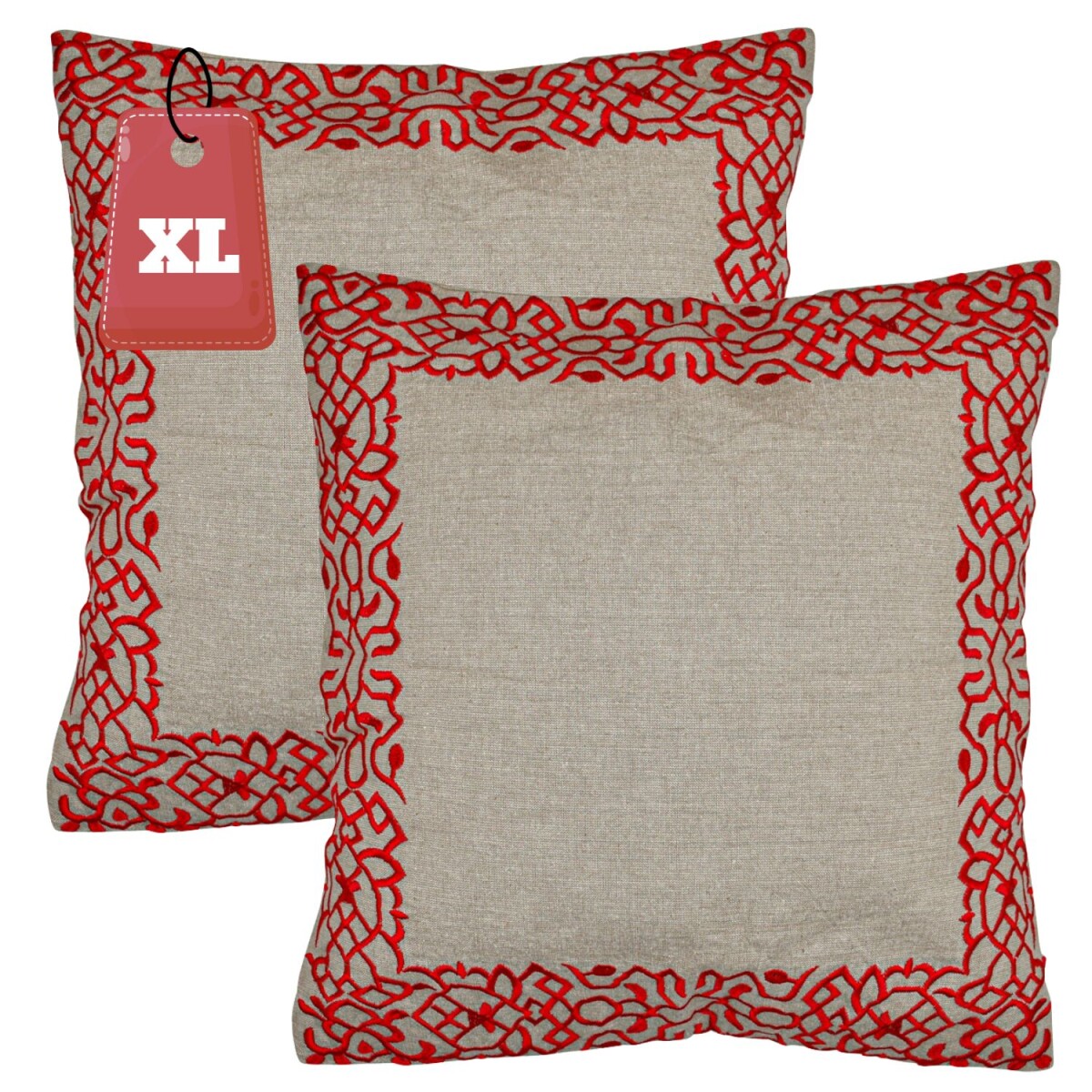 Set of 2 Handmade Frisia Red Pillowcases box