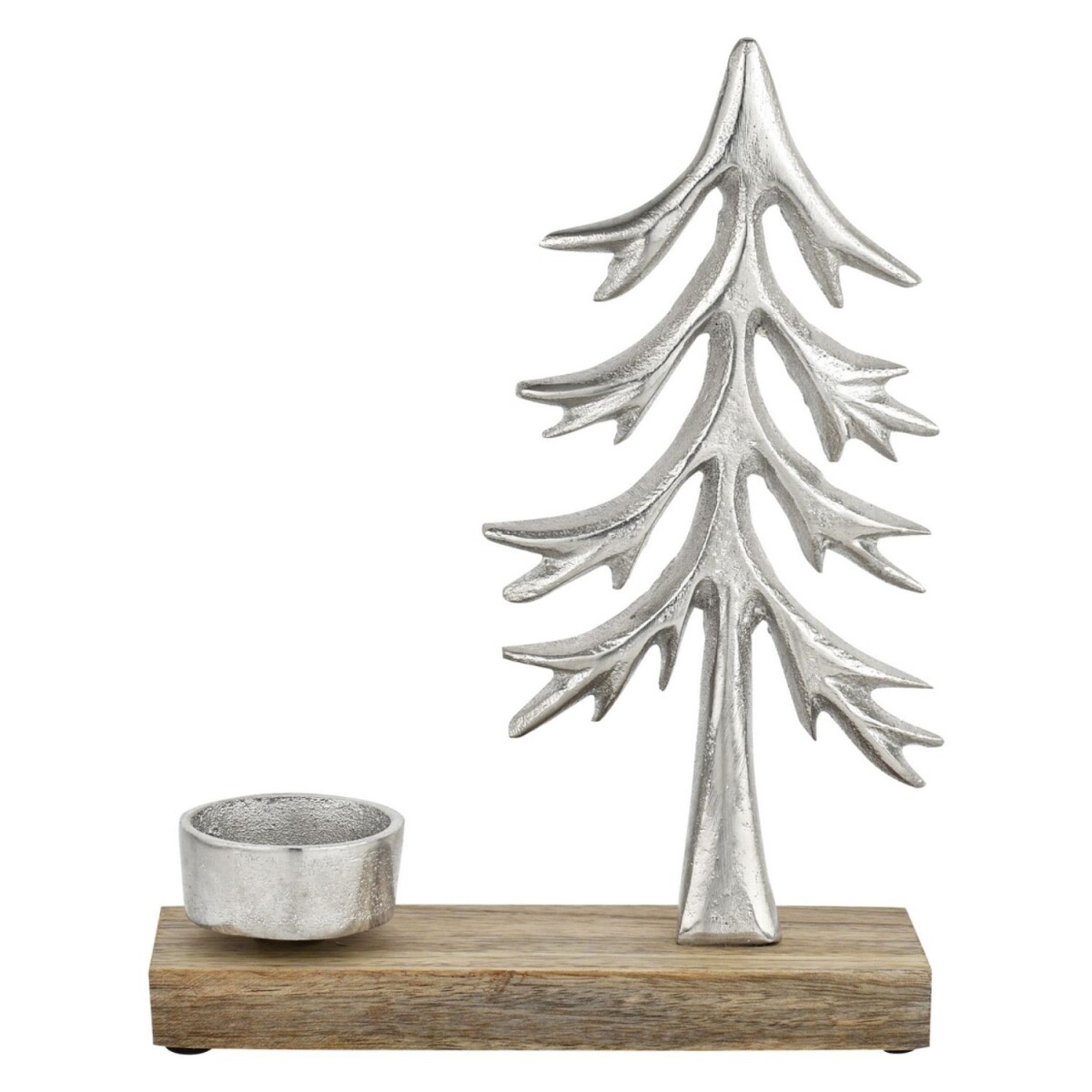 Xmas 1 Tealight Holder, Aluminum Silver on Wooden Base, H...