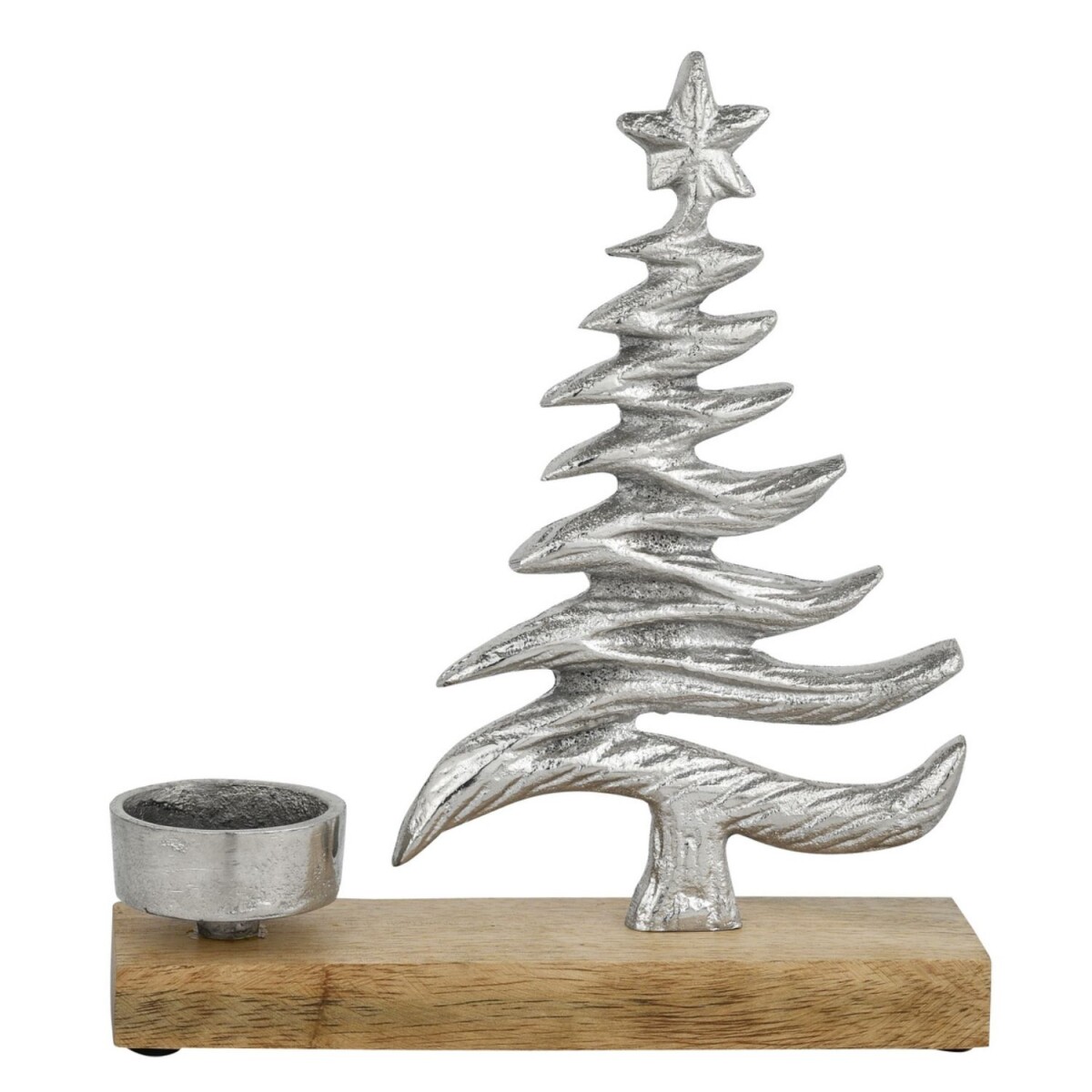 Xmas 2 Tealight Holder, Aluminum, Silver, on a Wooden...