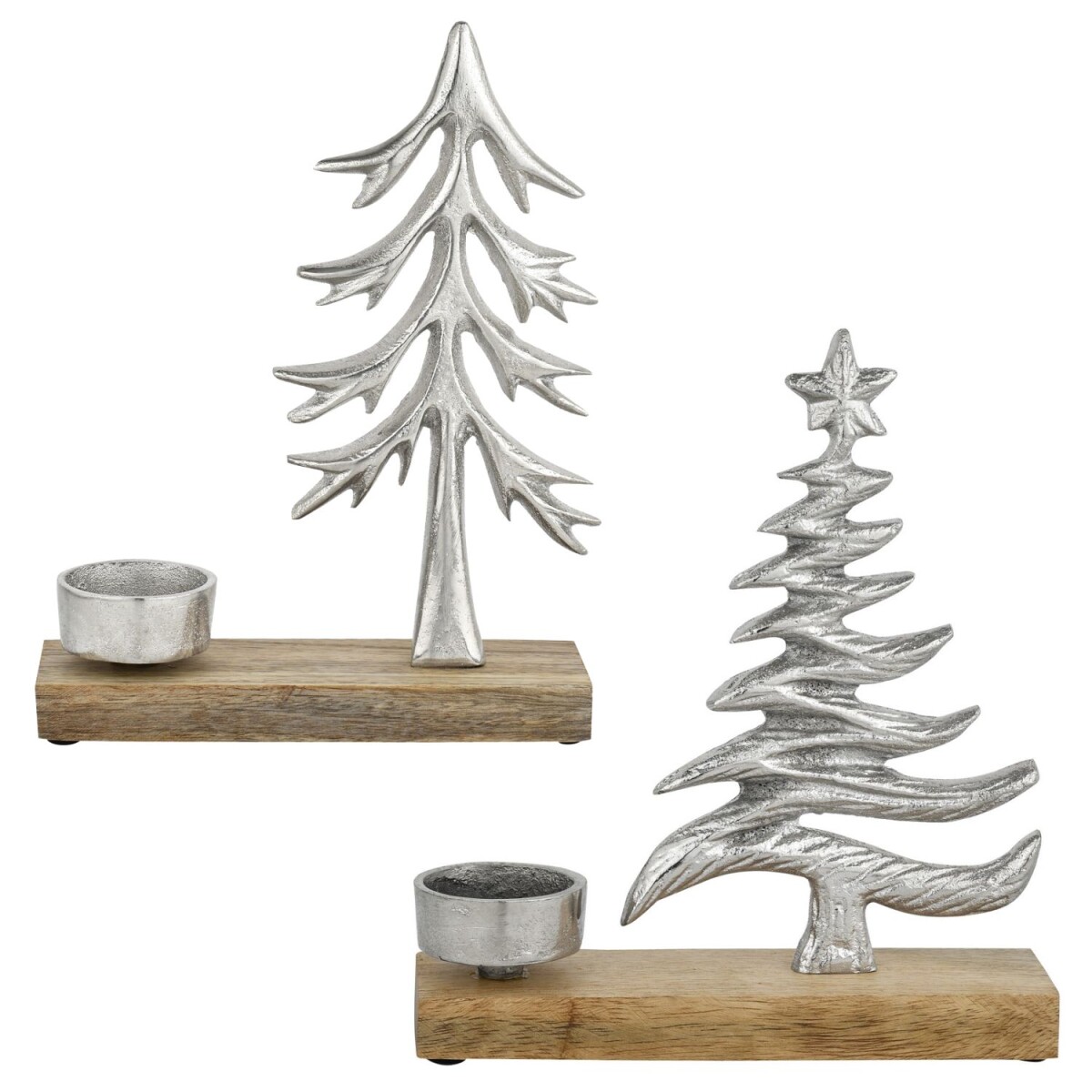 Tealight Holders Xmas1 &amp; 2, Silver, Set of 2,...