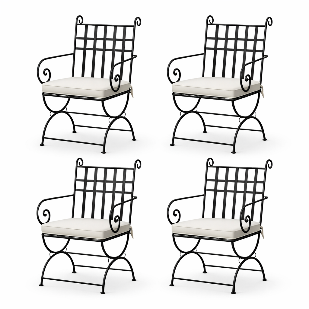 Set of 4 Huesca XL Iron Chairs, Handcrafted Mediterranean Ga