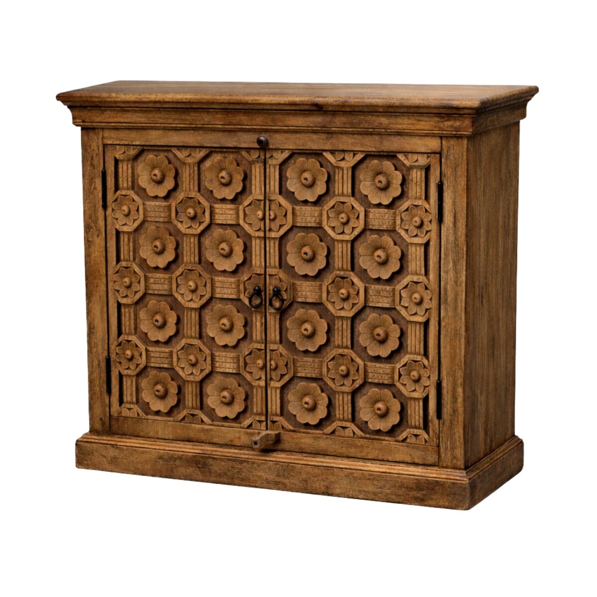 Saho Chest of Drawers, Dark Brown, Solid Wood, Hand-Carved, 