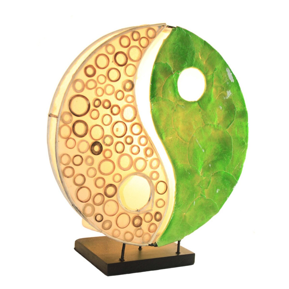 Ying Yang Green 30cm Capiz Bamboo Handcrafted Table Lamp