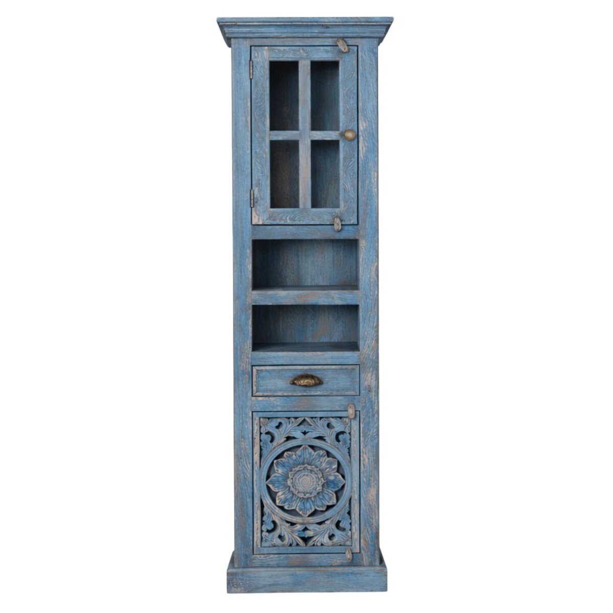 Kirpal Blue Oriental Solid Wood Bathroom Cabinet, 188 cm