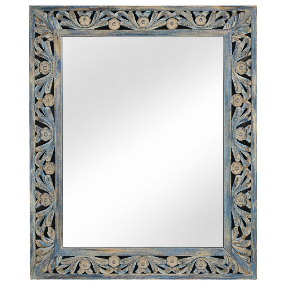 Kirpal Blue Oriental Wall Mirror, Solid Wood, 79 cm