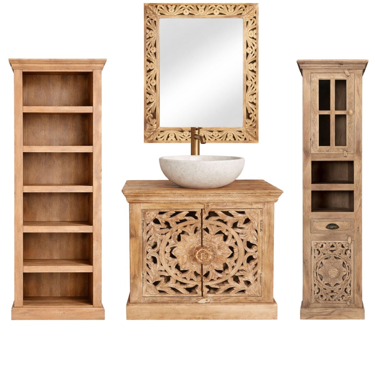 Kirpal Natural Oriental Solid Wood Bathroom Furniture 4-Piec
