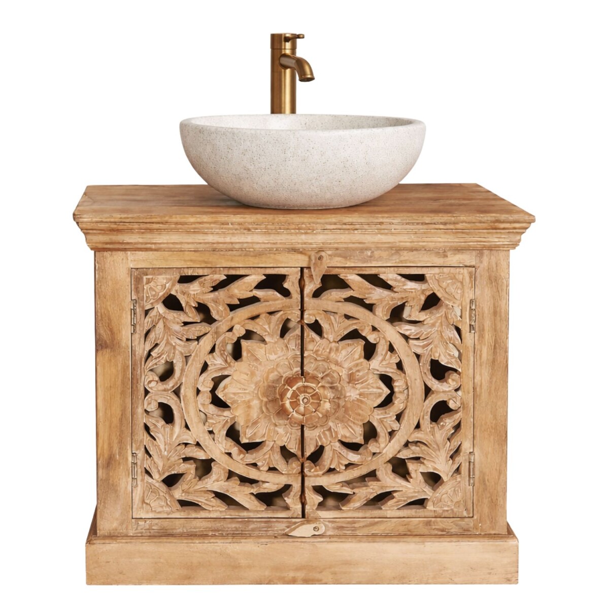 Kirpal Natural Oriental Solid Wood Vanity Cabinet, 66 cm