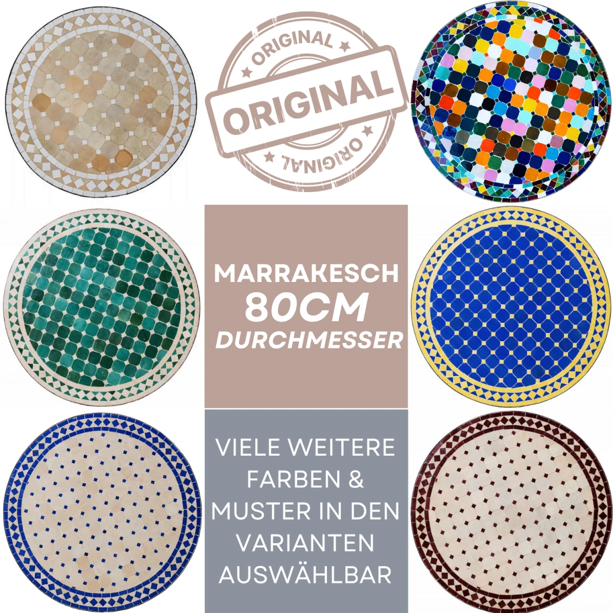 Moroccan Mosaic Table, Marrakech, 80 cm | Handcrafted