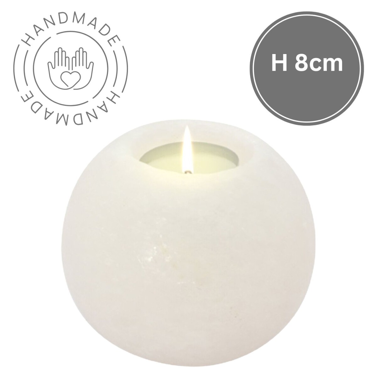 Round Salt Crystal Tealight Holder, Whit box
