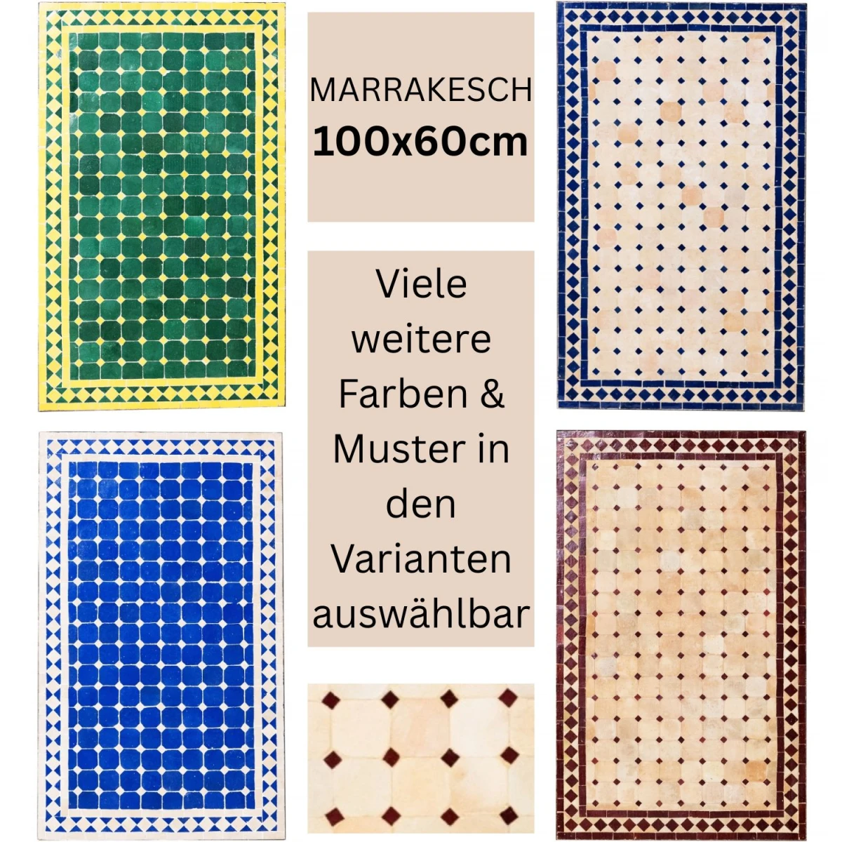 Moroccan Mosaic Table, Marrakech, 100x60 cm | Handcrafted