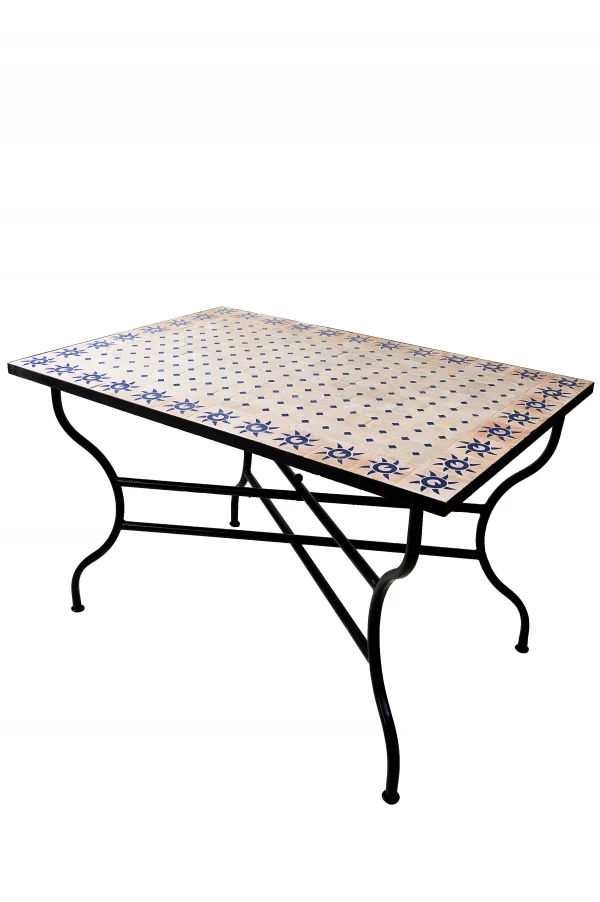 Moroccan Mosaic Table, Soleil Beige and Blue, 120x80cm | Han