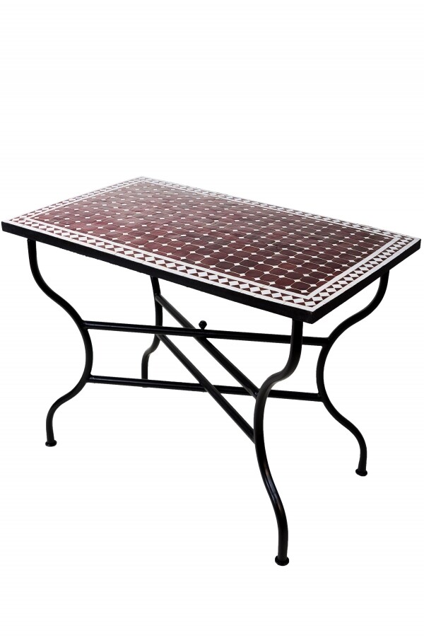 Moroccan Mosaic Table, Marrakech, Bordeaux White, 120x80cm |