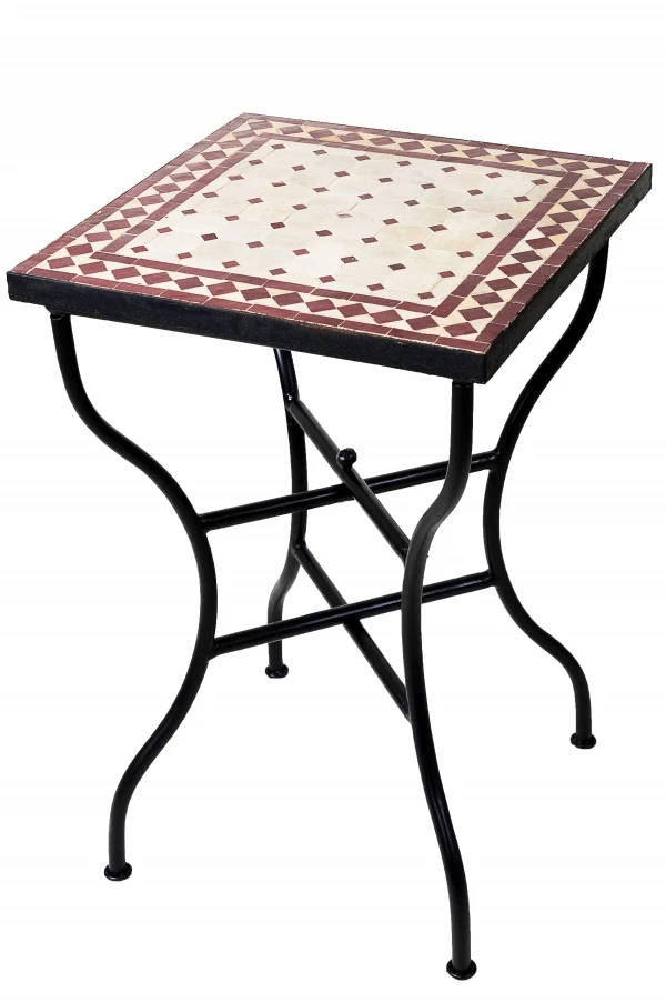 Moroccan Mosaic Table, Marrakech Beige-Bordeaux,...