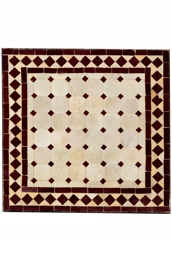 Moroccan Mosaic Table, Marrakech Beige-Bordeaux,...