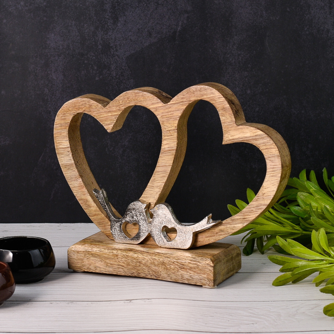 Heart Amour Decorative Figurine -2- Wood and Aluminum, Handc
