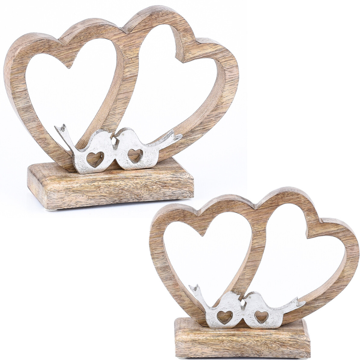 Set of 2 Decorative Displays, Silver Heart-Shaped Decorative