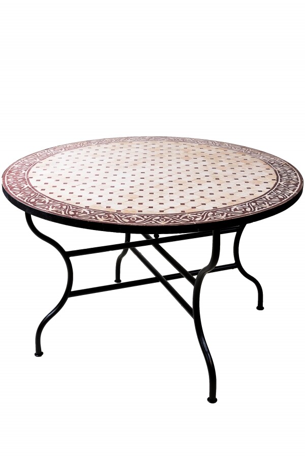 Moroccan Mosaic Table Meknes Beige Bordeaux 120 cm | Handcra