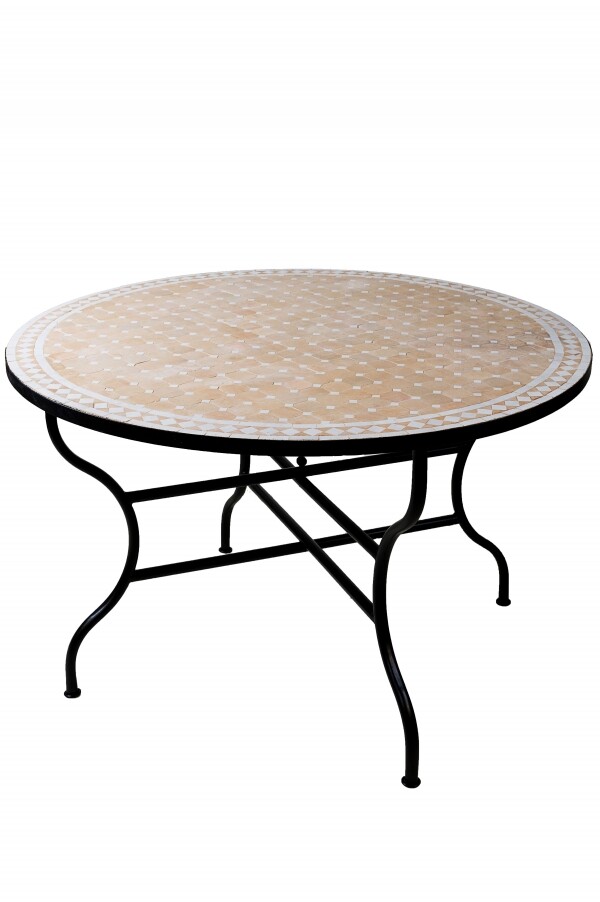 Moroccan Mosaic Table, Marrakech, Beige and White, 120 cm | 